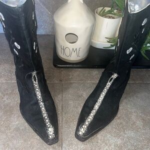 La Barca Sz 4 Square Toe Ostrich Leather Cowboy Boots